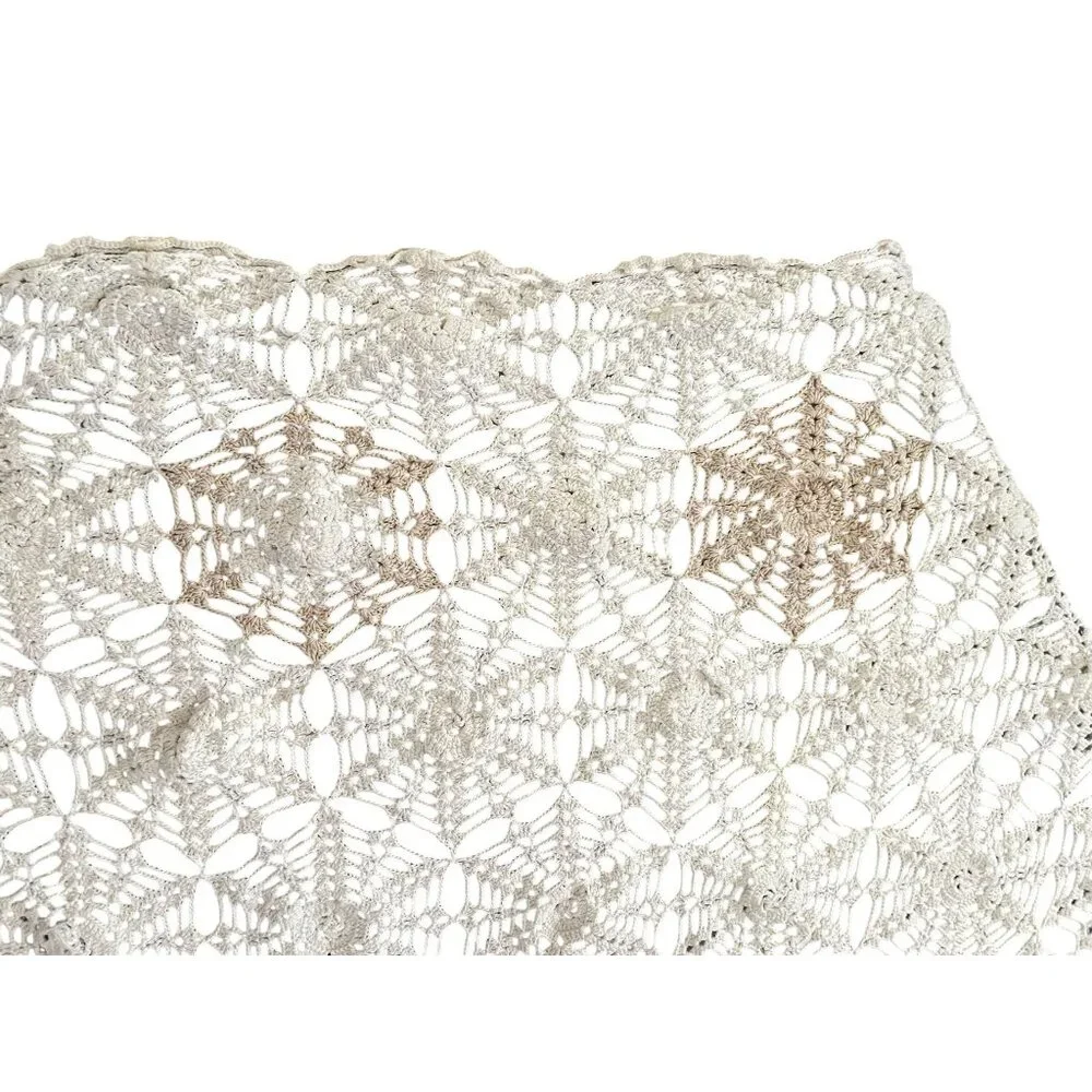 Vintage Handmade Crochet Tablecloth Used Cream Tan